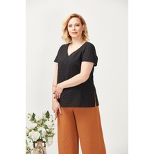 Moda Berray 3204 Fistolu Kısa Kollu Büyük Beden Şık Bluz Siyah
