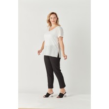 Moda Berray 3204 Fistolu Kısa Kollu Büyük Beden Şık Bluz Beyaz
