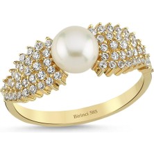 Birinci1926 14 Ayar Altın Kadın Inci Taşlı Altın Yüzük