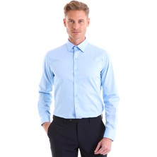 Hatemoğlu Mavi  Pamuk Düz Comfort Fit Uzun Kollu Gömlek