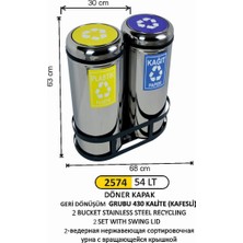 Arı Metal Geri Dönüşüm Kovası Döner Kapaklı 2 Li Paslanmaz 54 Litre