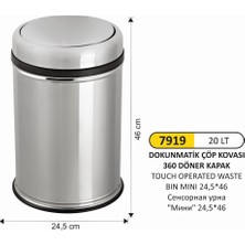 Arı Metal 20 Litre Döner Kapaklı Çöp Kovası Paslanmaz