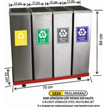 Arı Metal Geri Dönüşüm Kovası Paslanmaz 4 Lü