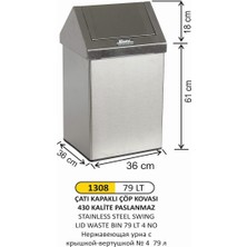 Arı Metal Çatı Kapaklı Çöp Kovası 4 No Paslanmaz 79 Lt