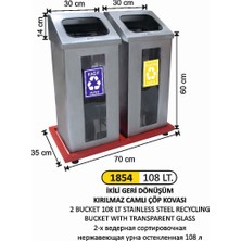 Arı Metal Geridönüşüm Kovası Camlı Paslanmaz 2 Li 108 Lt