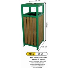 Arı Metal Ahşap Kare Çöp Kovası Küllüklü 90 cm