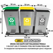 Arı Metal Geri Dönüşüm Kovası Pedallı Paslanmaz 3 Lü