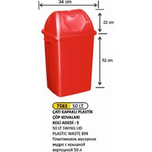 Arı Metal Çatı Kapaklı Plastik Çöp Kovası 50 Lt 4195