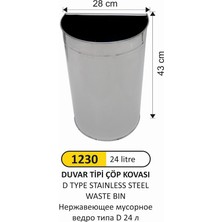 Arı Metal D Tipi Çöp Kovası Paslanmaz Çelik 24 Litre