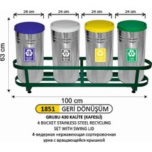 Arı Metal Geridönüşüm Çöp Kovası 4 Lü Paslanmaz Döner Kapaklı