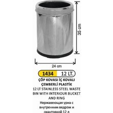 Arı Metal 12 Lt Çöp Kovası Iç Kovalı Çemberli Paslanmaz