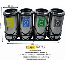 Arı Metal Geri Dönüşüm Kovası Çemberli 4 Lü Paslanmaz 180 Litre