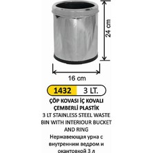 Arı Metal 3 Lt Çöp Kovası Iç Kovalı Çemberli Paslanmaz