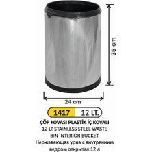 Arı Metal 12 Lt Çöp Kovası Paslanmaz Açık Iç Kovalı
