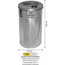 Arı Metal Küllüklü Çöp Kovası Kapaklı Paslanmaz 35X60 cm