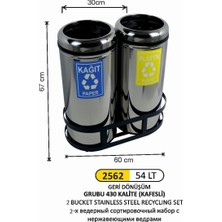 Arı Metal Geri Dönüşüm Kovası Çemberli 2 Li Paslanmaz 54 Litre
