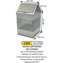 Arı Metal Çatı Kapaklı Çöp Kovası Gövde Delikli Paslanmaz 36 Litre