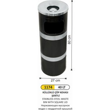 Arı Metal Kolon Küllük Boyalı Paslanmaz Şeritli 27X60 cm