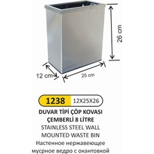 Arı Metal Duvara Montajlı Çemberli Paslanmaz Çöp Kovası