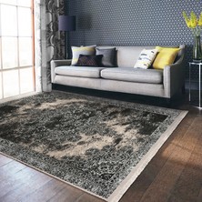 RealHomes Siyah - Krem Zeminde Pers Motifli Antik Desenli Avangarde Vintage  Dijital Baskılı Makinede Yıkanabilir Kaymaz Taban Saçaklı Halı