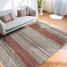 RealHomes Renkli Zeminde Kilim Motifli Baklava Desenli Etnik Motifler Vintage  Dijital Baskılı Makinede Yıkanabilir Kaymaz Taban Saçaklı Halı