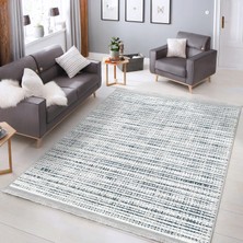 RealHomes Mavi - Beyaz Zeminde Eskitme Motifli Boya Desenli Klasik  Dijital Baskılı Makinede Yıkanabilir Kaymaz Taban Saçaklı Halı