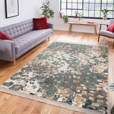 RealHomes Gri - Krem Zeminde Eskitme Motifli Dokuma Halı Desenli Eskitme Motifli Vintage  Dijital Baskılı Makinede Yıkanabilir Kaymaz Taban Saçaklı Halı