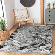 RealHomes Siyah - Gri Zeminde Eskitme Motifli Kilm Desenli Eskitme Motifli Geometrik  Dijital Baskılı Makinede Yıkanabilir Kaymaz Taban Saçaklı Halı
