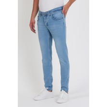 New Time Erkek Jeans Skinny Fit Likralı Buz Mavi Tırnaklı