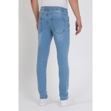 New Time Erkek Jeans Skinny Fit Likralı Buz Mavi Tırnaklı