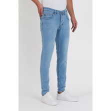 New Time Erkek Jeans Skinny Fit Likralı Buz Mavi Tırnaklı