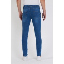 New Time Erkek Jeans Skinny Fit Likralı Mavi Tırnaklı