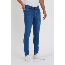 New Time Erkek Jeans Skinny Fit Likralı Mavi Tırnaklı