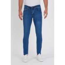 New Time Erkek Jeans Skinny Fit Likralı Mavi Tırnaklı