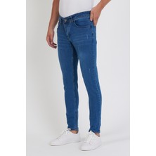 New Time Erkek Jeans Skinny Fit Likralı Mavi Tırnaklı