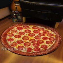Nesa Decor Pizza Desen Halısı Hd Kalite Dijital Baskı Yuvarlak Mutfak Halısı