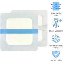 Adhesive Hydrocellular Foam Yara Örtüsü Şeffaf Film Yapışkan Kenarlı Pansuman, Drape, Su Geçirmez 20X20CM, 1 Adet