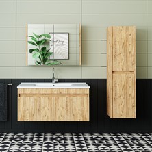 Roomart Lavabolu Atlantik Mat Mdf 100 cm Banyo Alt Dolap + Aynalı Üst Dolap + Boy Dolap