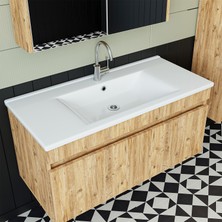 Roomart Lavabolu Atlantik Mat Mdf 100 cm Banyo Alt Dolap + Aynalı Üst Dolap + Boy Dolap