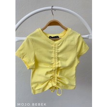Cuties Kız Çocuk Büzgülü Kısa Kol T-Shirt 3309 Sarı