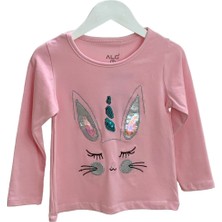 Mojo Bebek Mojo Kız Çocuk Tavşan Nakışlı Uzun Kol T-shirt 523408 Pembe