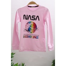 Mojo Bebek Mojo Kız Çocuk Nasa Baskılı Uzun Kol T-shirt 723410 Pembe