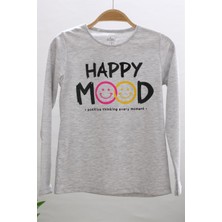 Mojo Bebek Mojo Kız Çocuk Happy Mood Baskılı Uzun Kol T-shırt 723135 Gri