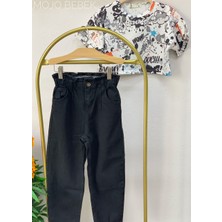 Mojo Bebek Kız Çocuk Beli Lastikli Mom Pantolon 2193 Siyah