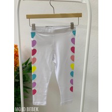 Mojo Bebek Kız Çocuk 1-8 Yaş Renkli Kalp Baskılı Tayt 7773 Beyaz