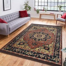 Renkli Zeminde Kilim Motifli Hereke Desenli Avangarde Etnik Motifler Salon & Oturma Odası Koridor & Antre Dijital Baskılı Makinede Yıkanabilir Kaymaz Taban Saçaklı Halı