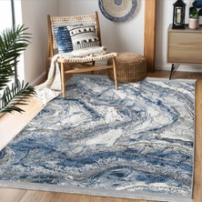 Mavi Zeminde Eskitme Motifli Antik Desenli Eskitme Motifli Vintage Koridor & Antre Dış Mekan & Outdoor Dijital Baskılı Makinede Yıkanabilir Kaymaz Taban Saçaklı Halı