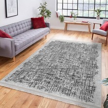 Gri - Siyah Zeminde Dokuma Halı Motifli Eskitme Desenli Eskitme Motifli Sade & Şık Salon & Oturma Odası Yatak Odası Dijital Baskılı Makinede Yıkanabilir Kaymaz Taban Saçaklı Halı