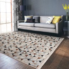 Krem - Kahverengi Zeminde Patchwork Motifli Geleneksel Desenli Geometrik Sade & Şık Koridor & Antre Salon & Oturma Odası Dijital Baskılı Makinede Yıkanabilir Kaymaz Taban Saçaklı Halı