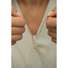 Nereze 925 Ayar Gümüş Rose Zirkon Damla Taşlı Sarmaşık Kolye